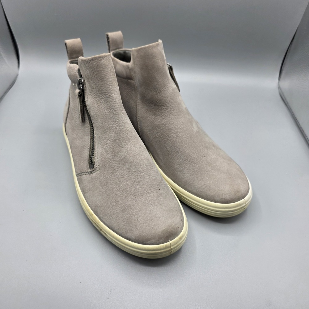 ECCO Booties Womens 38 Gray Leather‎ Zippers Comfort Sneakers Shoes